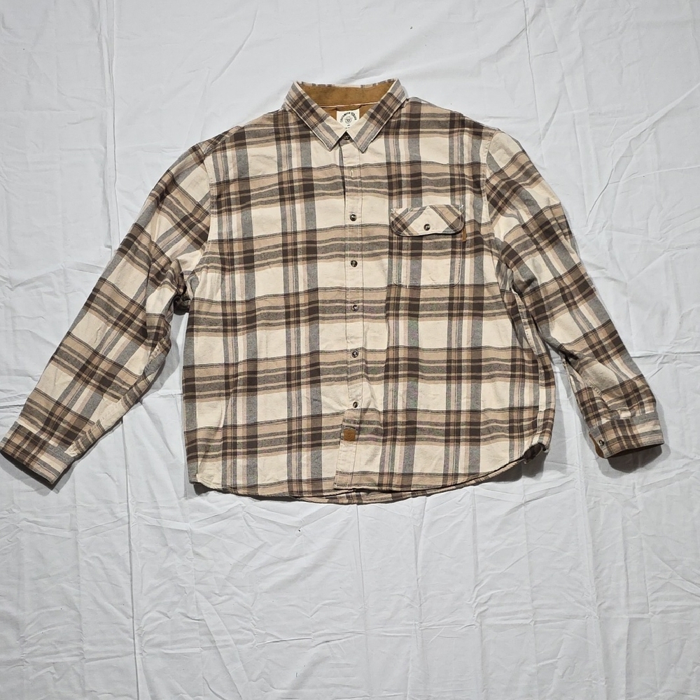 Casual Plaid Button-Down Shirt - Tan and Brown